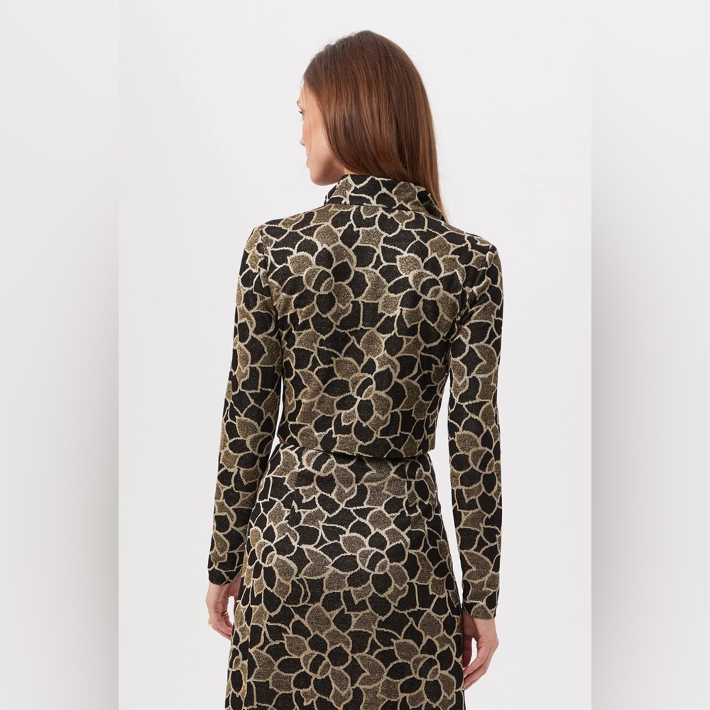 NWT • TRINA TURK • Frosty Meadows Cropped Knit Jacquard Zip-Front Top • Multi 🖤 - Picture 3 of 10